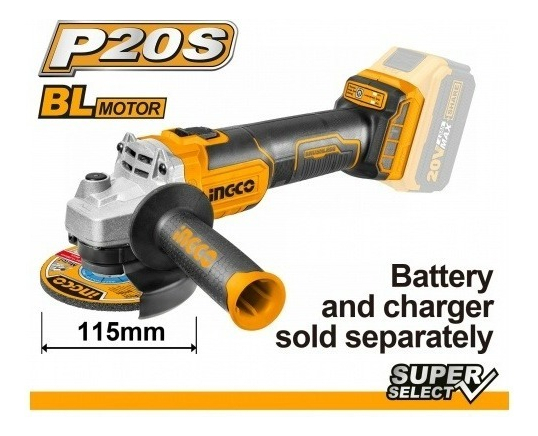 Amoladora 2 Bat + Carg + Discos Ingco Cagli2011582 Color Amarillo Frecuencia 50hz - Imagen 3