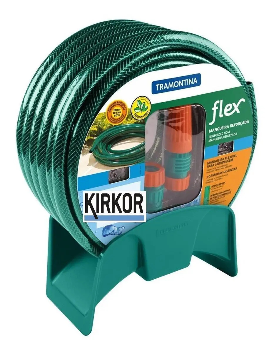 Manguera Para Jardín Flex 25 Mts Acoples Soporte Tramontina