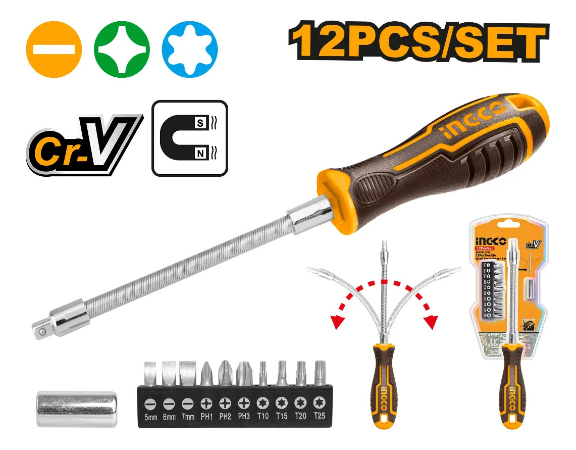 Destornillador Flexible Con Puntas Torx Ingco Aksdfl1208 - Imagen 2
