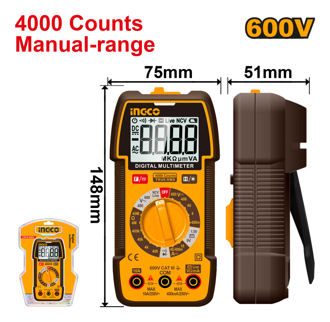 Tester Multimetro 600v Ac/dc Digital Ingco Dm36002 - Imagen 2