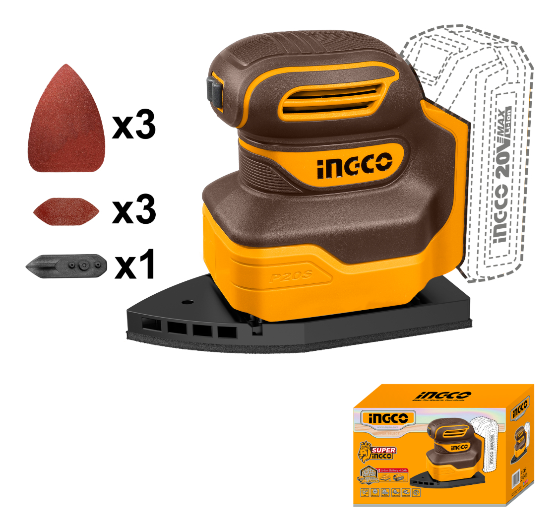 Lijadora Orbital Delta A Batería 20v + Acc Ingco Cpsli20141 - Imagen 2