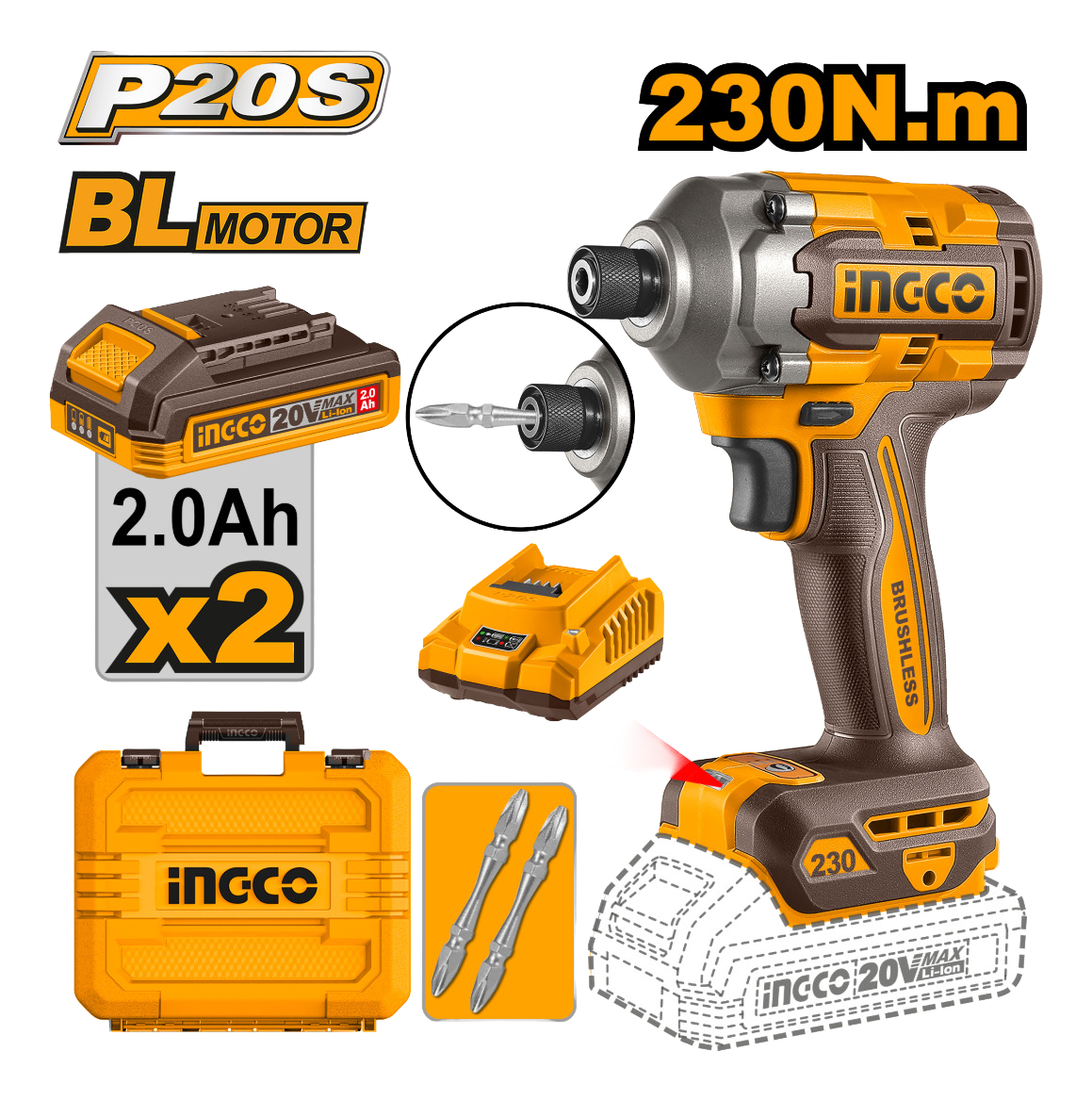 Atornillador De Impacto C/2baterias 20v Cargador 2 Puntas Y - Imagen 3