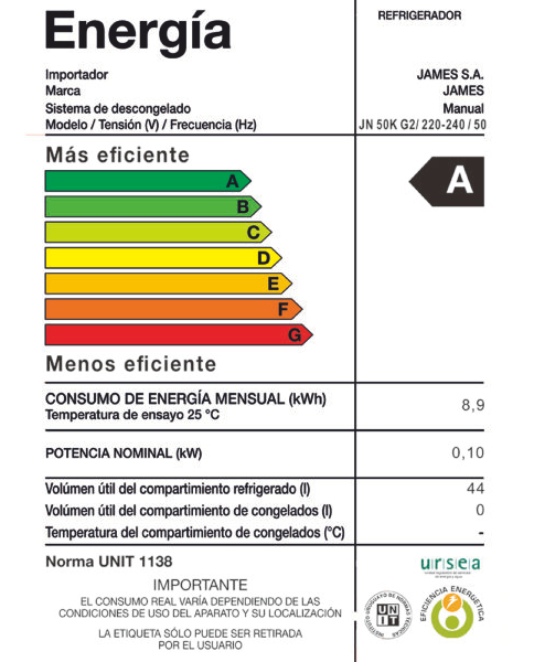 Frigobar Minibar James Jn 50 K G2 44 Lt Clase A Reversible - Imagen 3