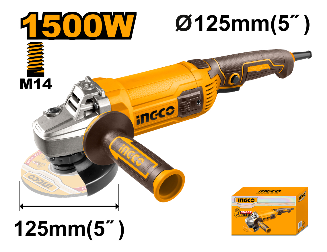 Amoladora Angular 5 1500w 9300rpm 125mm Ingco Ag150028 - Imagen 2