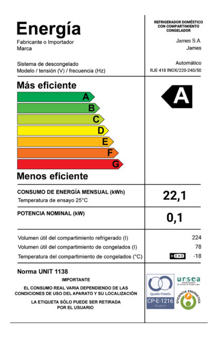 Heladera James Rje 418 Inox 332 Lt Frío Seco - Imagen 2