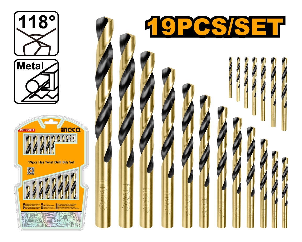 Set X 19 Mechas Para Metal Ingco Akdb9190 - Imagen 2