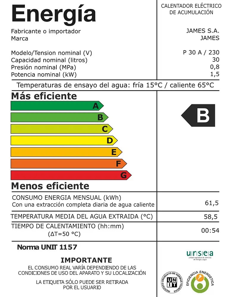 Termotanque 30l Linea Prisma Acero James - Imagen 2