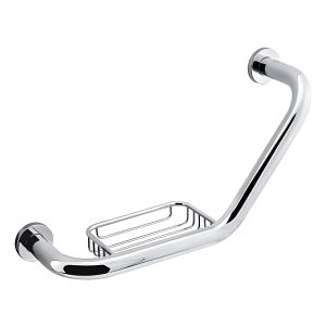 Agarradera Baño En Angulo Con Jabonera Acero Inox. Dmc Color Plateado