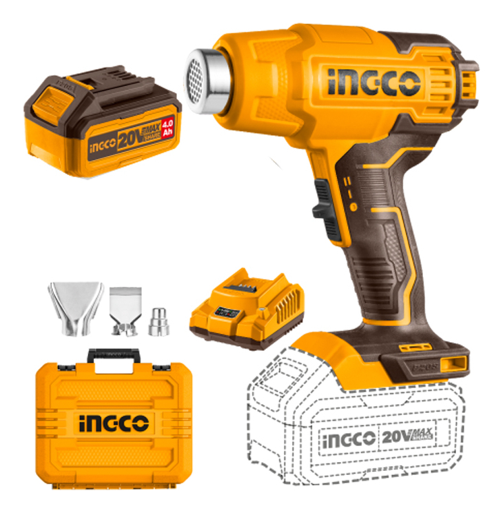 Pistola De Calor A Bateria 20v + Bateria 4 Ah+ Cargador Color Naranja Claro