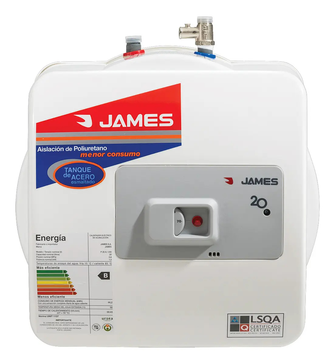 Termotanque 20lts Prisma Acero James Salida Superior