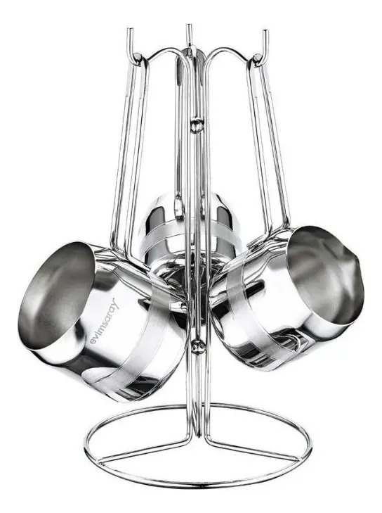Jarrito Acero Inox Para Cafe Turco X 3 + Soporte Evimsaray