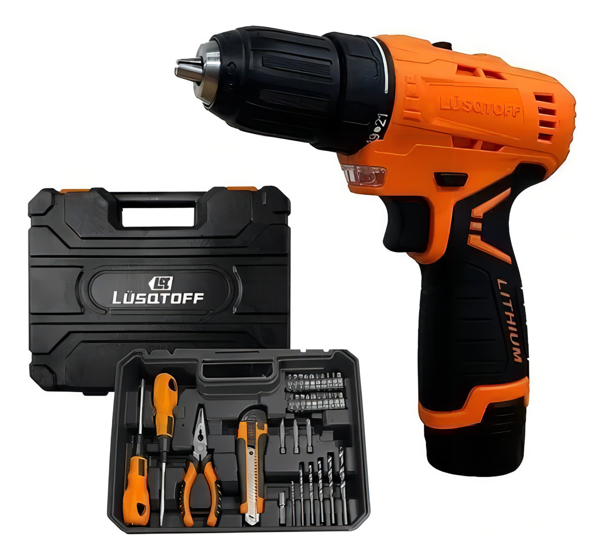 Taladro Atornillador Inalambrico Lusqtoff 2 Baterias 12v + Kit 32 Acc Naranja - Imagen 8