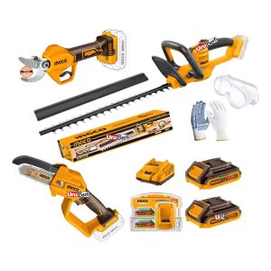 Kit Jardin Corta Cerco, Tijera 20v, Motosierra +2 Bat Ingco