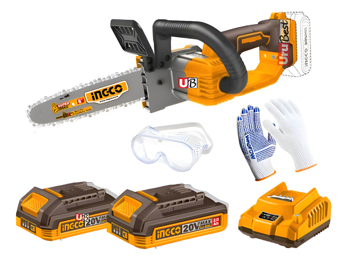 Motosierra 8 PuLG 20v + 2 Baterías + Cargador Ingco Cgsli208
