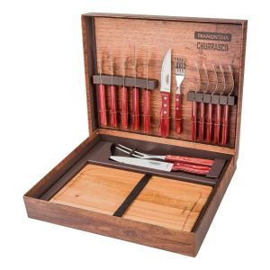 Juego Cubiertos Asado Tramontina 15 Piezas Rojo + Tabla