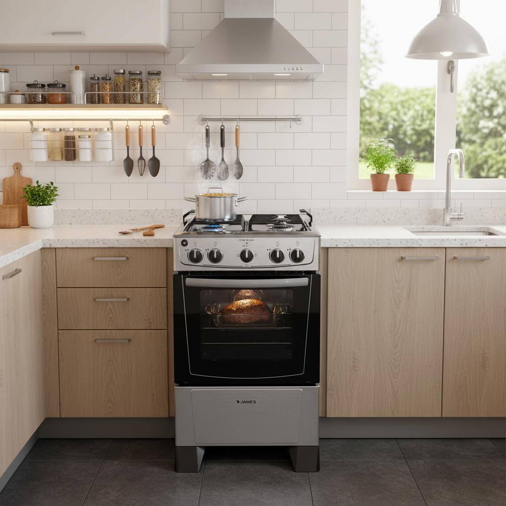 Cocina Horno 4 Hornallas James C 205 B Inox Combinada - Imagen 2