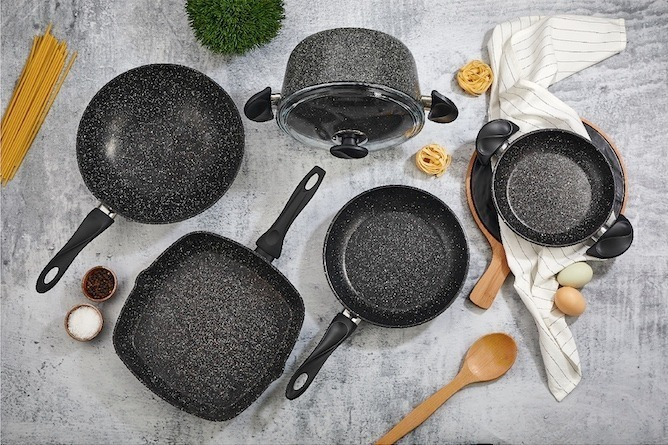 Set Cocina Granito 5 Piezas Papilla Olla Sarten Plancha - Imagen 2