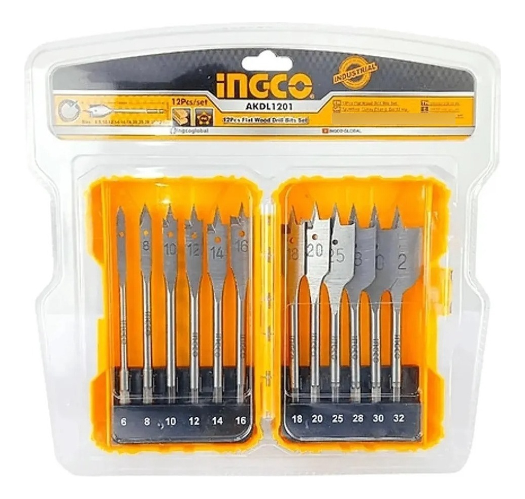 Set De Brocas Planas Para Madera Industrial 12 Piezas Ingco - Imagen 2