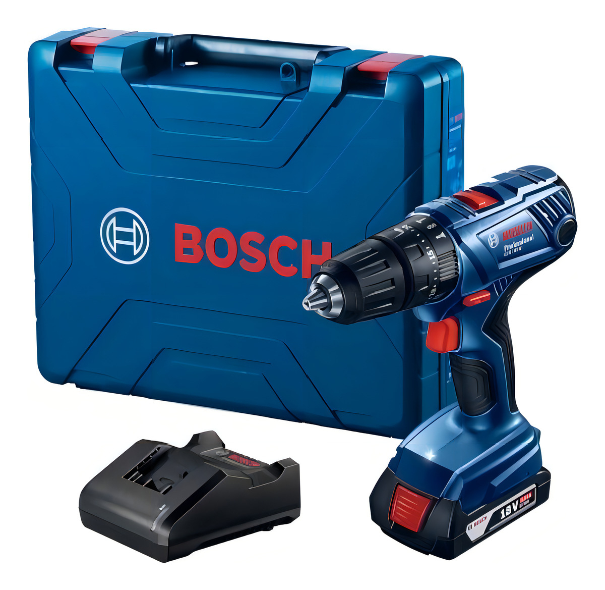 Taladro Percutor Atornillador Inalámbrico De 13mm Bosch Gsb 180-li + 1 Batería De 2ah + Accesorio Con Maletín De Transporte Azul
