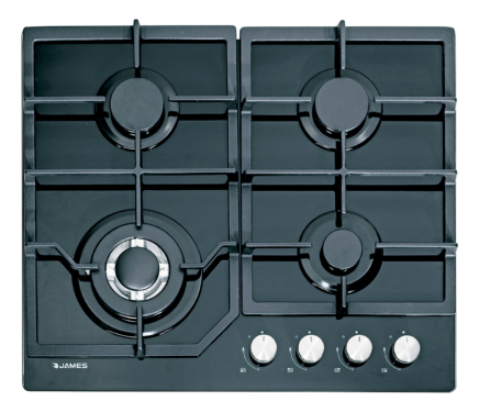 Anafe A Gas James 4 Ag Vnt De Empotrar Vidrio Negro - Imagen 2