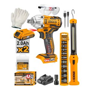 Llave De Impacto + Linterna +dados +2 Baterias + Adapt Ingco