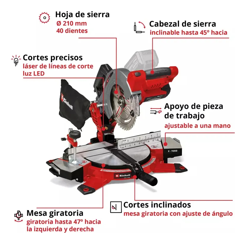 Ingleteadora Inalámbrica Einhell Te-ms 18/210 Li-solo - Imagen 8