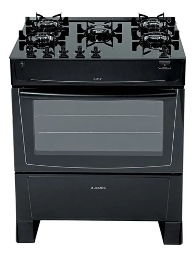 Cocina James A Gas Negra Con Mesada De Vidrio Negro C 695 V