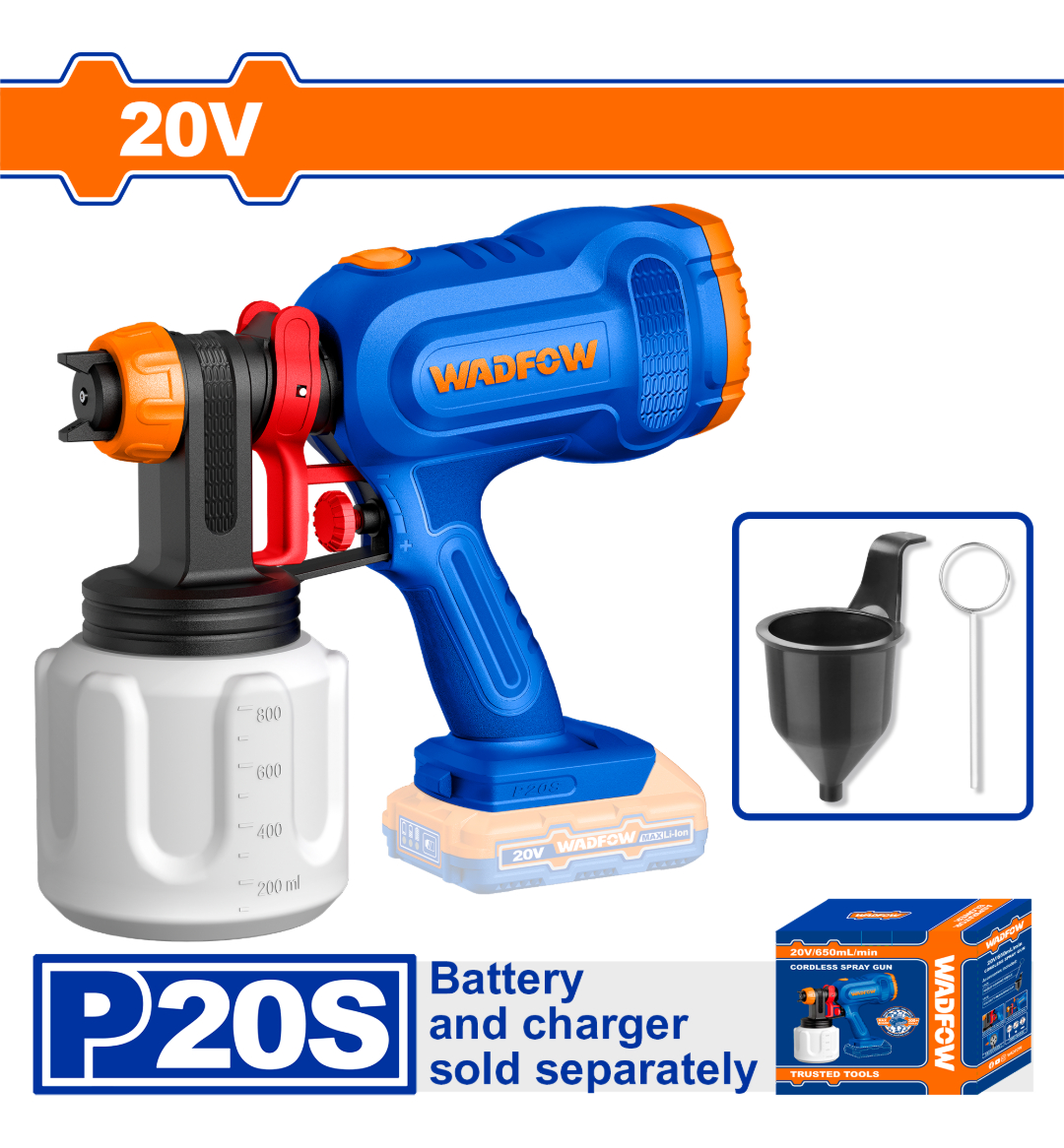 Pistola Pintar 20v P20s 650ml/min Wadfow Wsu3066 - Imagen 2