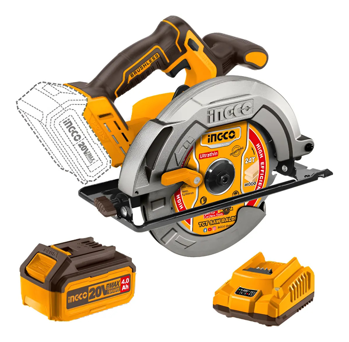 Sierra Circular Ingco 20v 185mm Bat 4ah Carg Csli18511