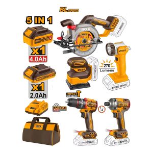 Kit Circular 20v Taladro +atornillad. Impacto Lijadora Ingco