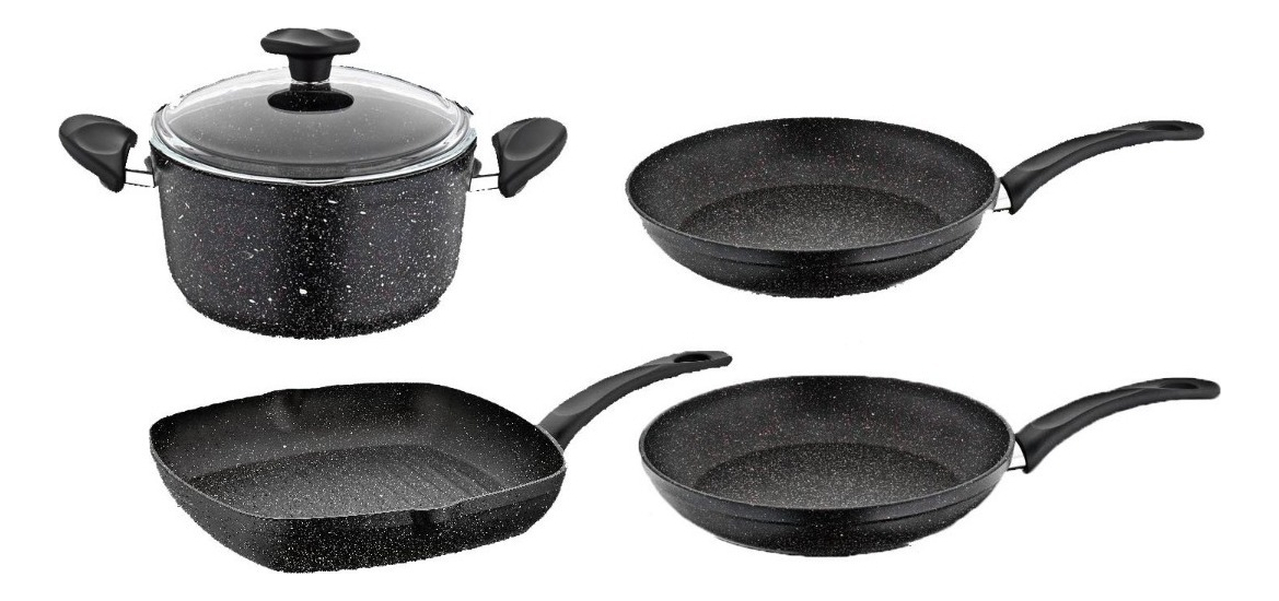 Set Cocina Granito 5 Piezas Papilla Olla Sarten Plancha