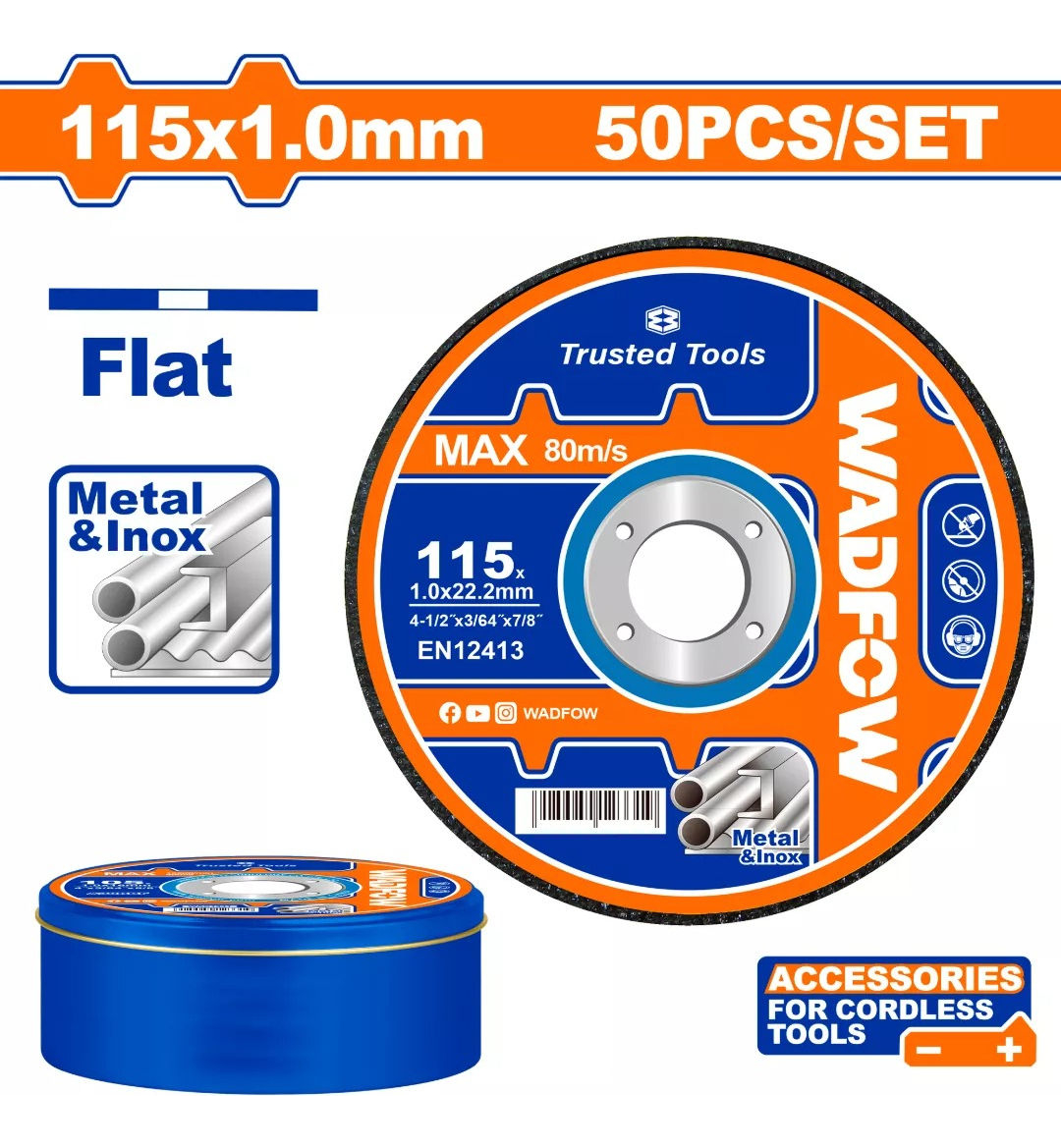 Lata X 50 Discos Corte Metal 4 1/2 X 1.0 Mm Wadfow Wac3l45 - Imagen 2