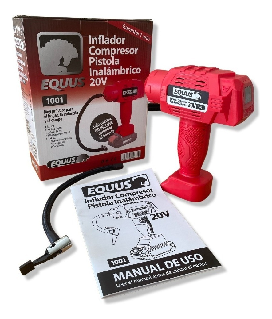 Inflador Compresor Pistola Inalámbrico Equus 20v Equus Rojo - Imagen 2