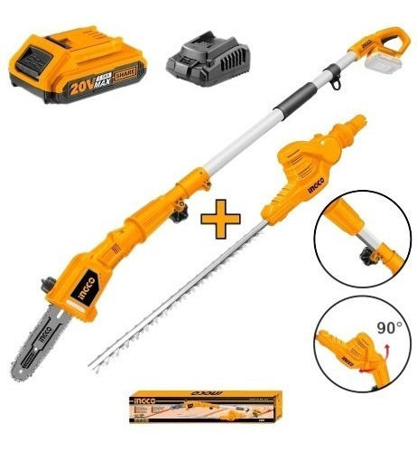 Cortacercos + Motosierra De Altura Ingco Cpts201681 Color Anaranjado