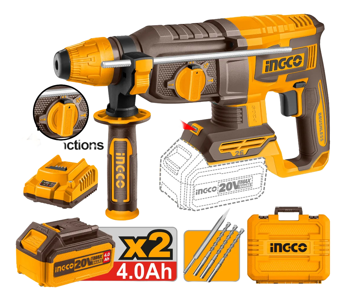 Rotomartillo Brushless Valija Y Accesorios Ingco Crhli202682 - Imagen 3