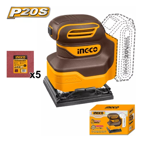 Lijadora Orbital Ingco P20s 110 X 100mm A Batería - Marrón Oscuro - Imagen 2