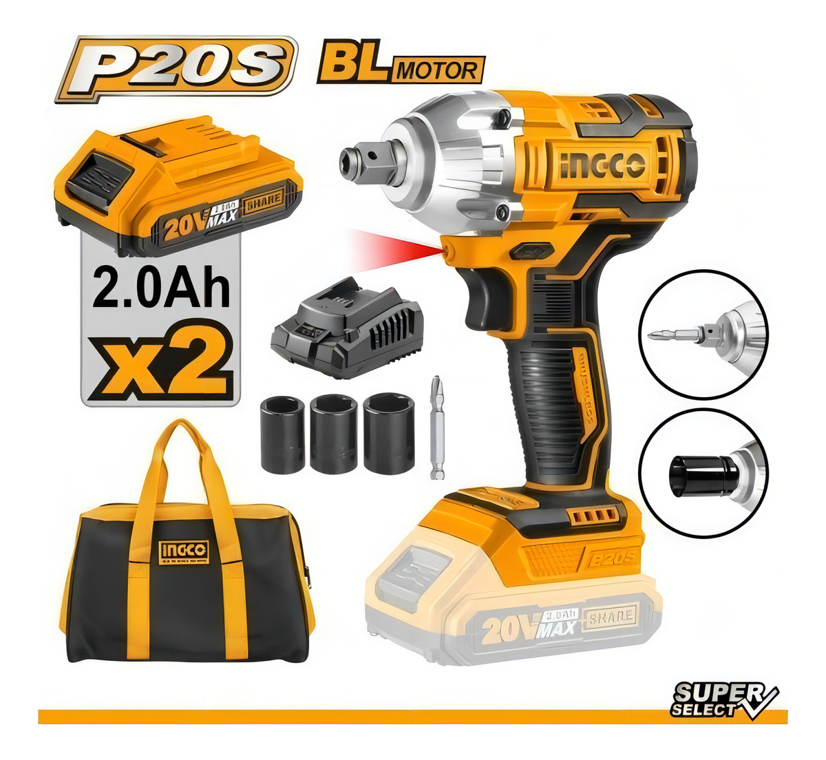 Llave De Impacto/atorn. 2 En 1 Bateria Ingco Ciwli20208 -smf - Imagen 2