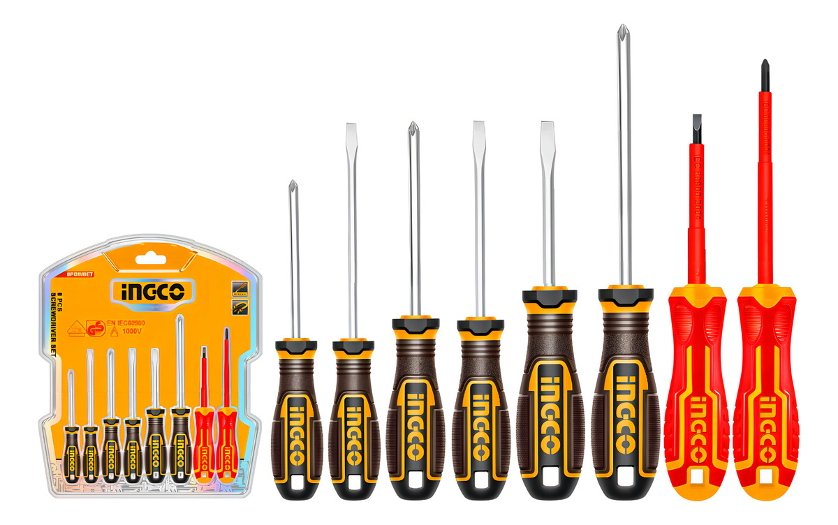 Set De 8 Piezas Destornilladores Comunes Y Aislados Ingco