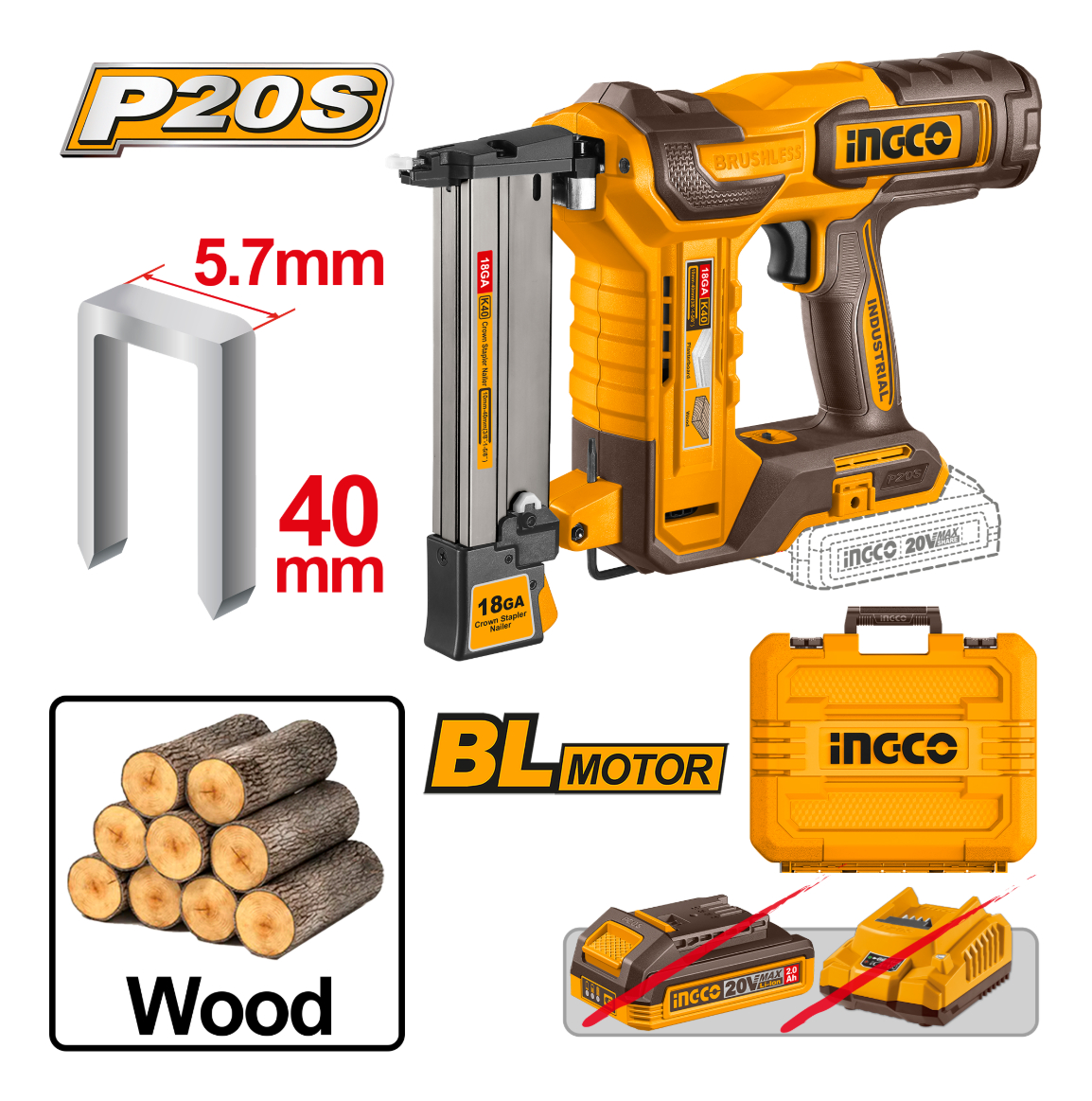 Clavadora Engrapadora A Bateria 40mm 20v Ingco Ccsnli6005 - Imagen 3