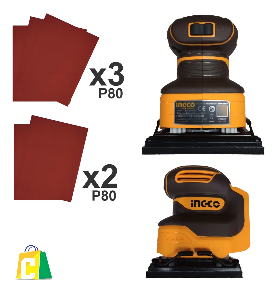 Lijadora Orbital Ingco P20s 110 X 100mm A Batería - Marrón Oscuro - Imagen 8