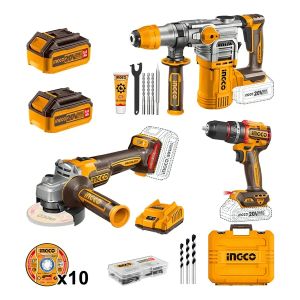 Kit A Bateria Ingco Taladro Amoladora Percutor Accesorios