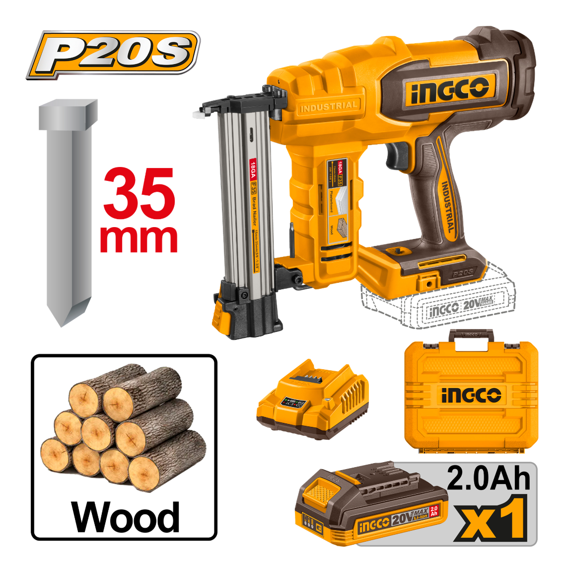 Clavadora A Batería 20v 35mm Batería Cargador Valija Ingco - Imagen 2
