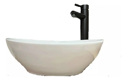 Bacha Apoyo Loza Oval Blanca + Monocomando Negro + Tip Top - Imagen 2