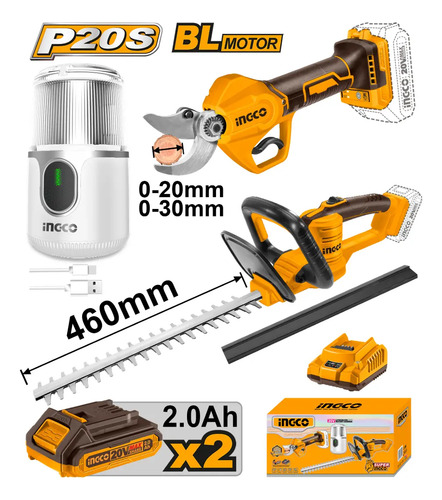 Combo De Tijera De Poda A Bateria Brushless + Cortacerco Color Amarillo - Imagen 4