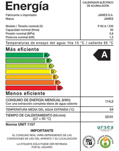 Calefon James Horizontal 60 Lts Poliuretano Inyectado Acero - Imagen 2