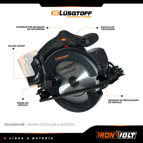 Sierra Circular Inalámbrica Brushless Profesional Black Series 20v 185mm Lusqtoff Frecuencia 50hz Csl4500-9b Negro - Imagen 6