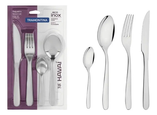 Set X24 Pzs Juego Cubiertos Havaí Tramontina Acero Inox Color Plateado - Imagen 7