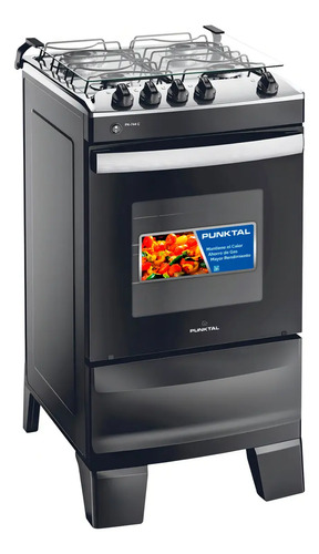 Cocina Combinada Punktal 4 Hornallas Grill Eléctrico Horno 50l Negra Negro