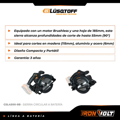 Sierra Circular Inalámbrica Brushless Profesional Black Series 20v 185mm Lusqtoff Frecuencia 50hz Csl4500-9b Negro - Imagen 5