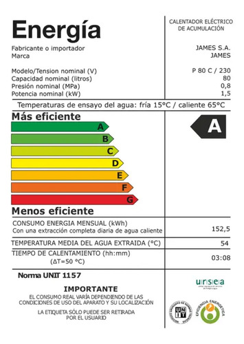 Calefon - Termotanque James 80lts Cobre - Imagen 2